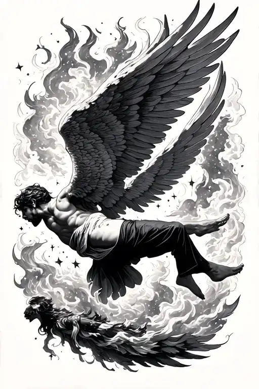 Icarus Falling From The Sky Full Of Stars With Wings Burning