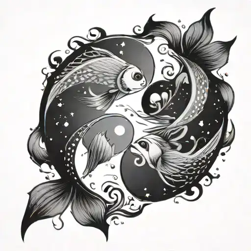 Pisces Fish Swimming Creating Round Yin Yang Symbol With Ith Constellation