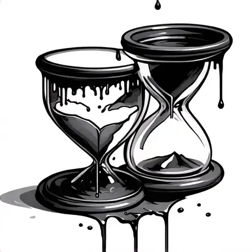 A Broken In Half Heart Dripping Into A Hourglass