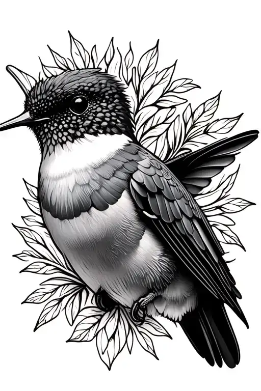 Ruby Throated Hummingbird With Decorative Leather Pattern Background