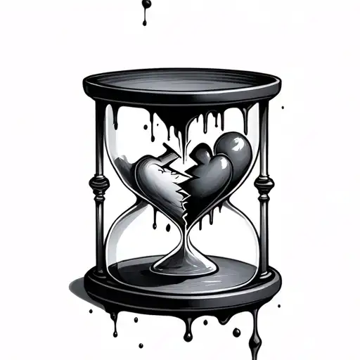 A Broken In Half Heart Dripping Into A Hourglass