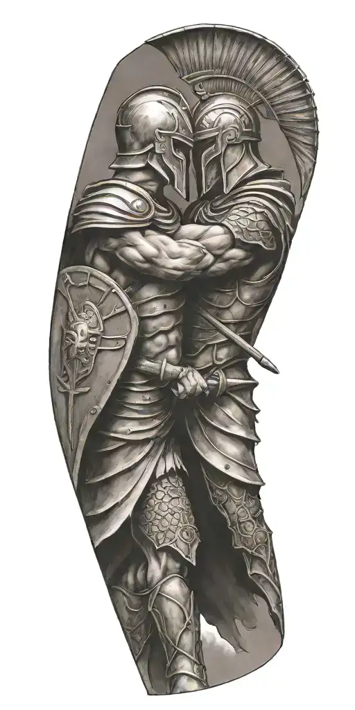 Spartan Warrior Facing Each Other Fighting