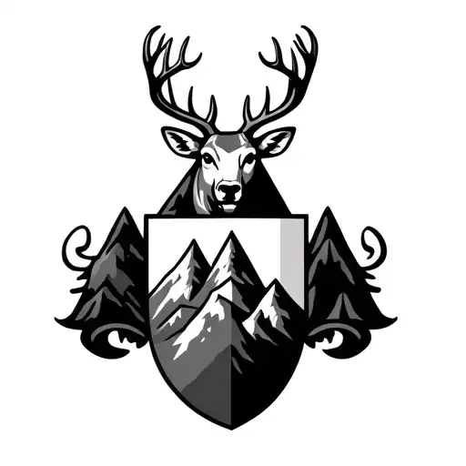 Mountains With Deer And Tyrolean Coat Of Arms