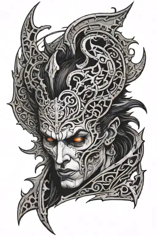 The Face Of Astarion From Baldur's Gate 3 With Vampiric Symbols And Dark Gothic Vibe
