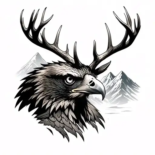 Mountains With Deer Antlers And Tyrolean Eagle Discreet