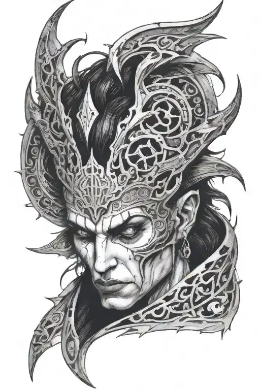 The Face Of Astarion From Baldur's Gate 3 With Vampiric Symbols And Dark Gothic Vibe