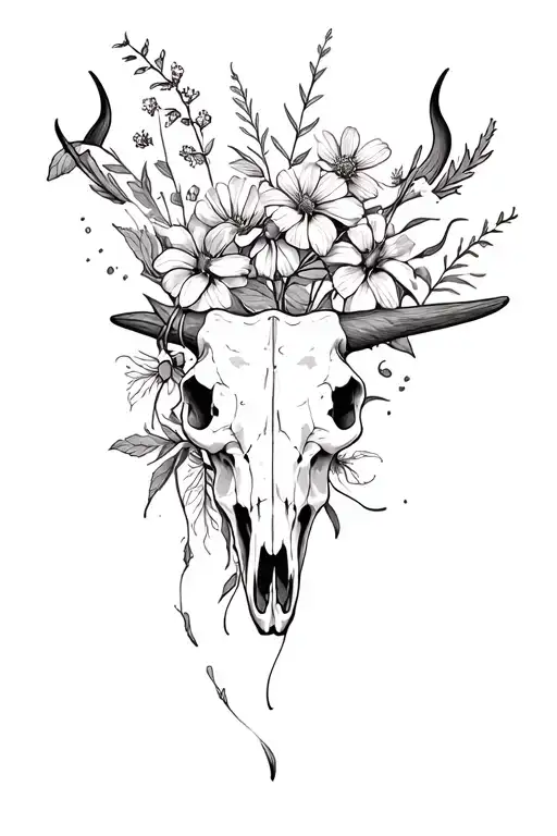 Wild Flowers And Weeds Western Bull Skull