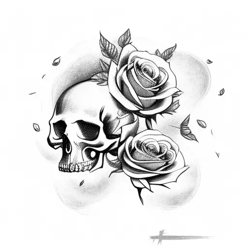 Bow Getting Pulled Back With Burning Roses And A Skull