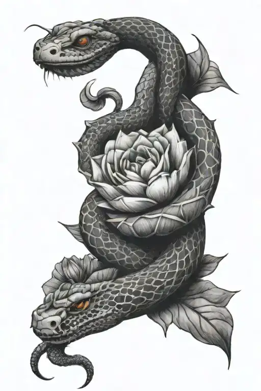 A Snake Coiled Around A Lotus Flower In A Black-grey Style On The Inner Arm Sleeve