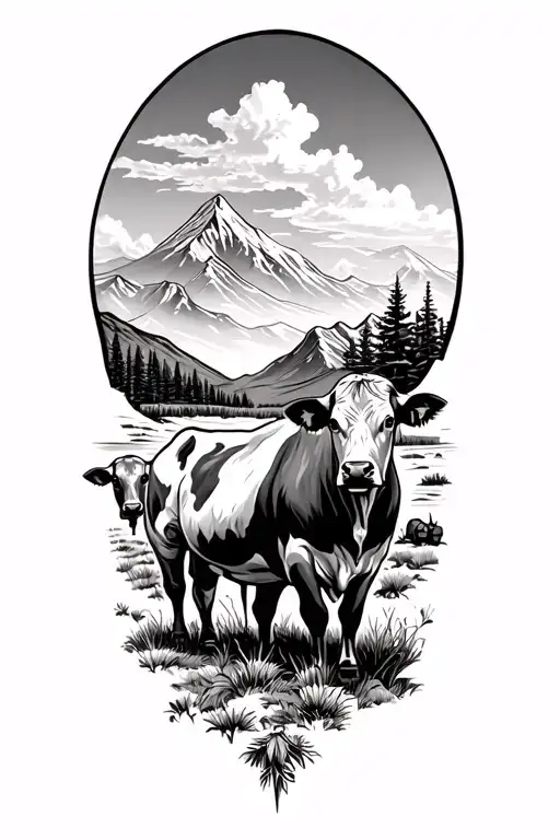 Western Scene With Cows And Mountains