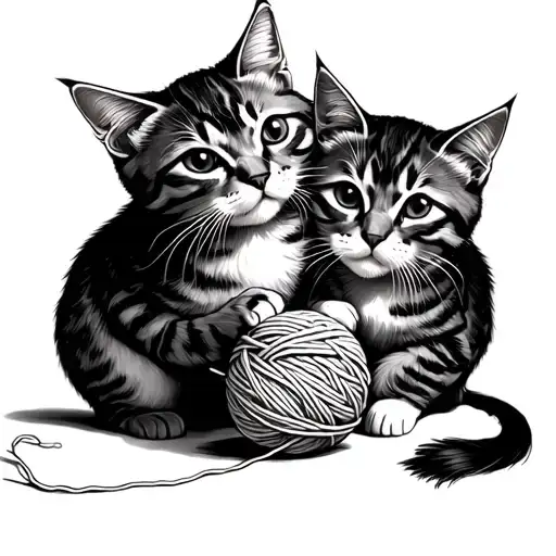 3 Stray Cat Playing With A Yarn Ball