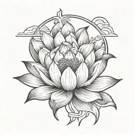 Lotus Flower With Mountains Behind