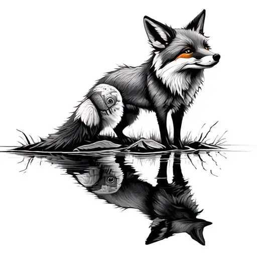 Fox Looking At Water With His Reflection And Fisch Undernitch