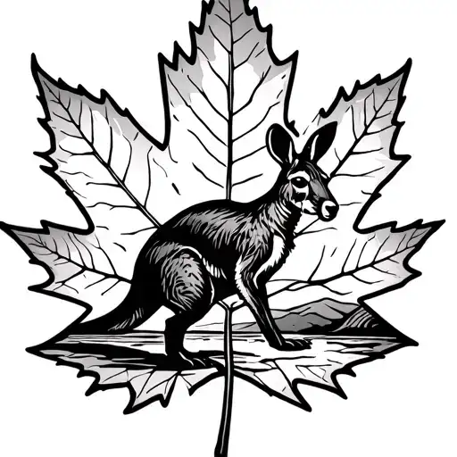 Canadian Maple Leaf With A Boxing Kangaroo And Sunset And Australian Desert In The Leaf Background