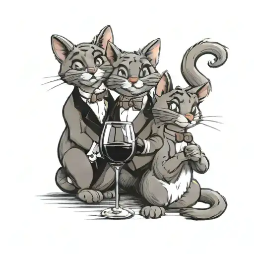 The 3 Aristocats From The Disney Series With A Glass Of Wine