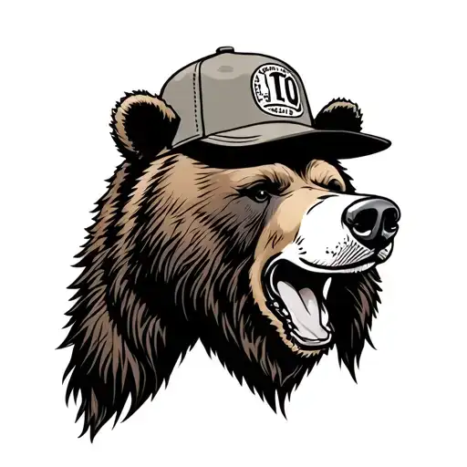 Bear Head With A Truck Hat Sitting On Its Head