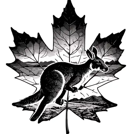 A Maple Leaf That Has The Australian Desert In The Background And A Real Looking Kangaroo Mid Jump