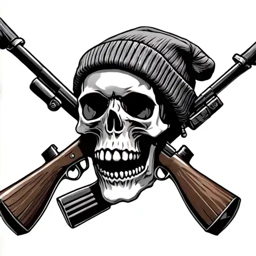Skull With A Beanie And Rifle And Oar Crossed Rifles