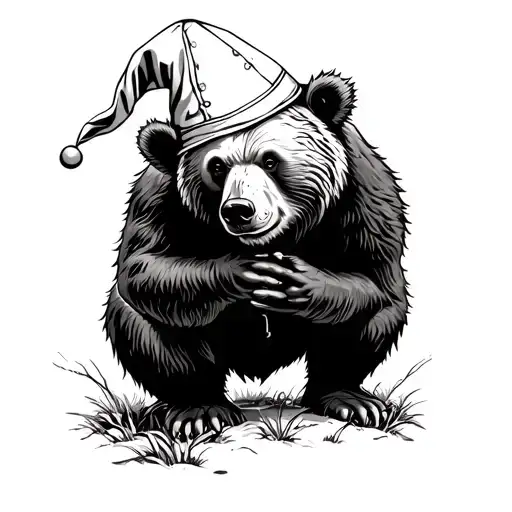 Bear Squatting Pooping In The Woods Wearing A Popes Hat