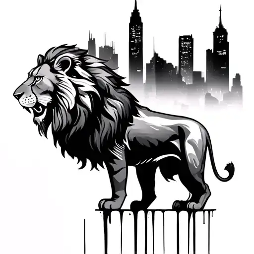 Lions On A Dark City Skyline