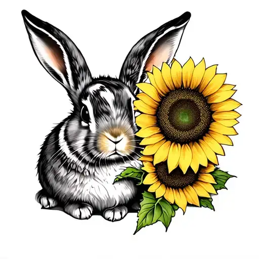 Rabbit Hugging A Sunflower