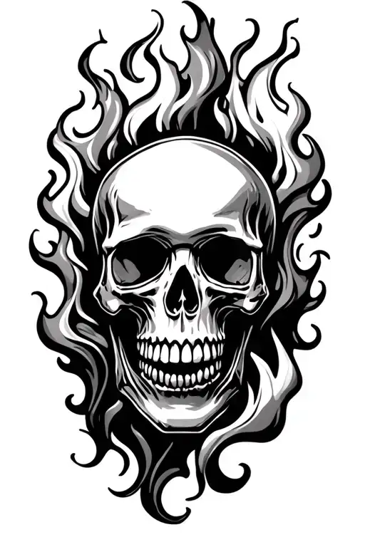 Skulls Leaning And Forming Streching Smoke And Flames Filler