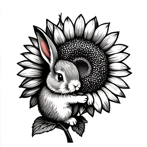 Cute Rabbit Hugging A Sunflower