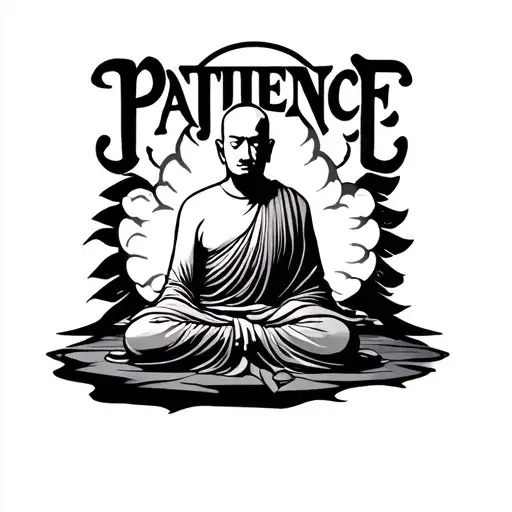 A Sitting Monk With The Word Patience On Top Of It
