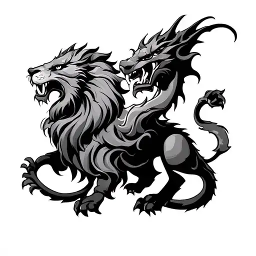 Lion And Dragon Intertwined