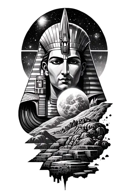 Galaxy Landscape With Technology Tattoo Featuring God Osiris