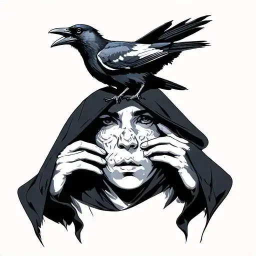 Hooded Figure With Raven Perched On Top