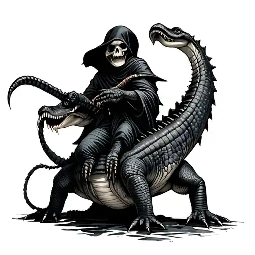 Grim Reaper Riding An Alligator