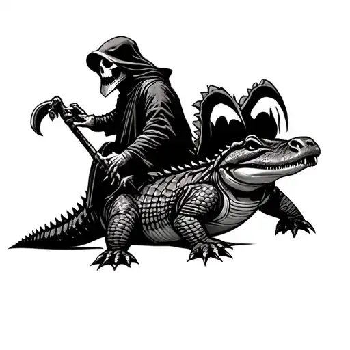 Grim Reaper Riding An Alligator American Traditional