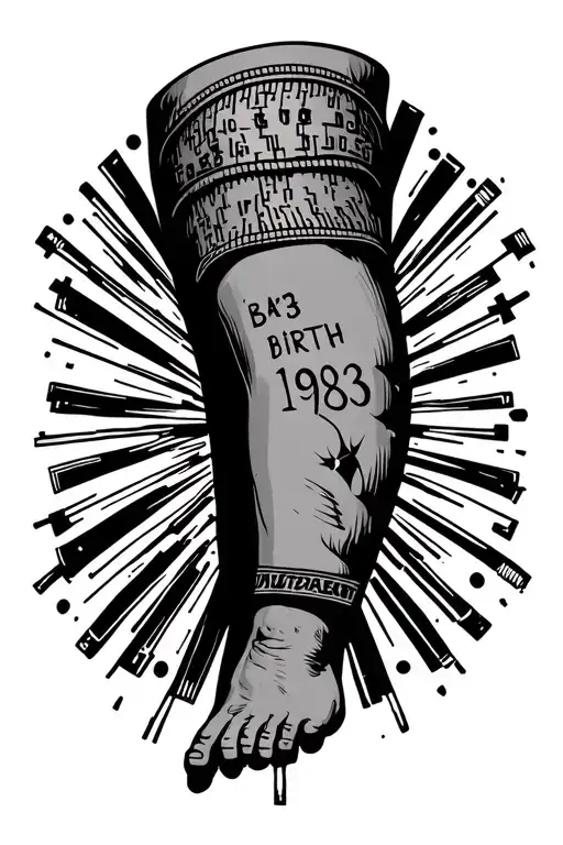 A Cybersecurity Theme With A Date Of Birth 1983 Written Of A Tattoo On The Calf Of The Leg