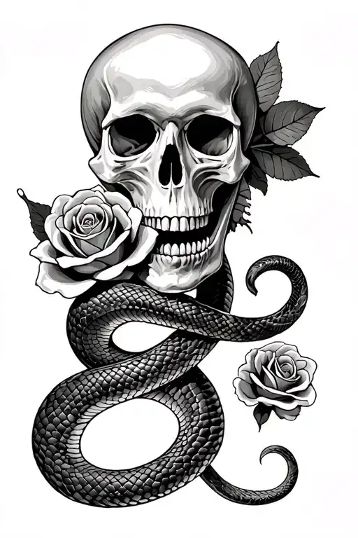 Skull Roses And Snake Wrapped