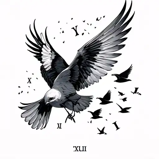 Roman Numerals With Birds Flying Away