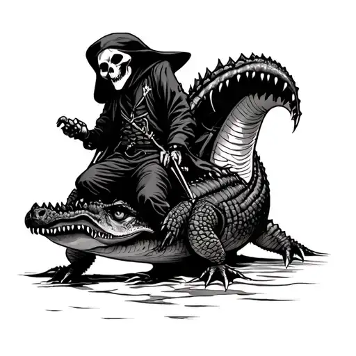 American Traditional Naval Grim Reaper Riding Alligator
