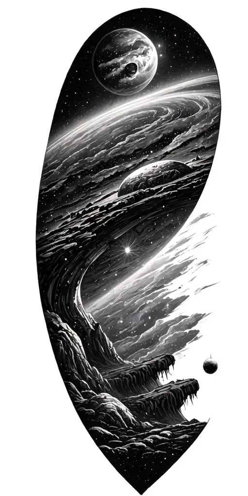 Galaxy Landscape With Technology Tattoo Sketch