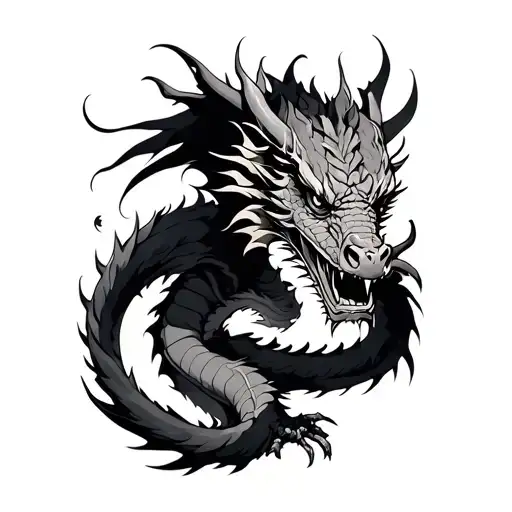 Blackout Cover Up Of A Dragon That Wraps Around The Forearm To The Hand