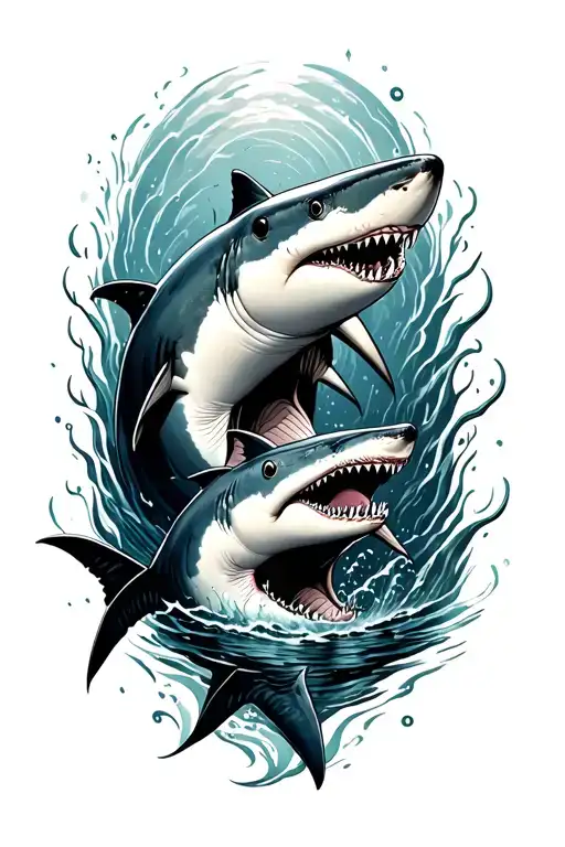 Sea And Shark Swimming Together