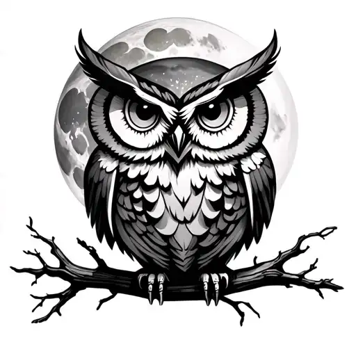 Small Owl With Full Moon