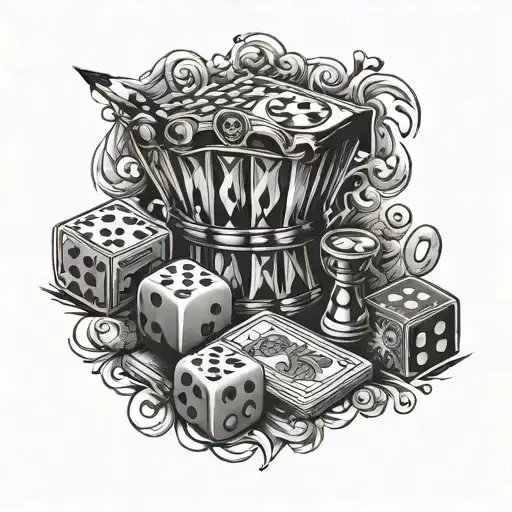 Gambling Half Sleeve Inclute Roullet Black Ball Money In Dollars Dice Cards Chess