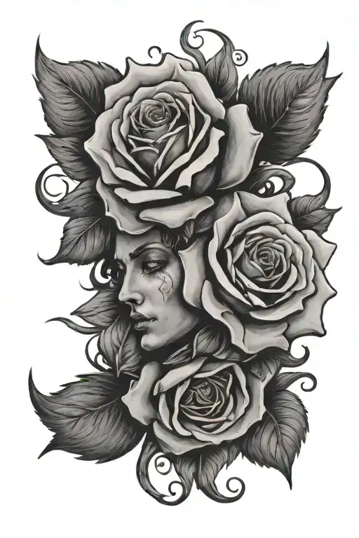 Neck Tattoo Rose With Greek God Or Godess Elements Mixed Into It