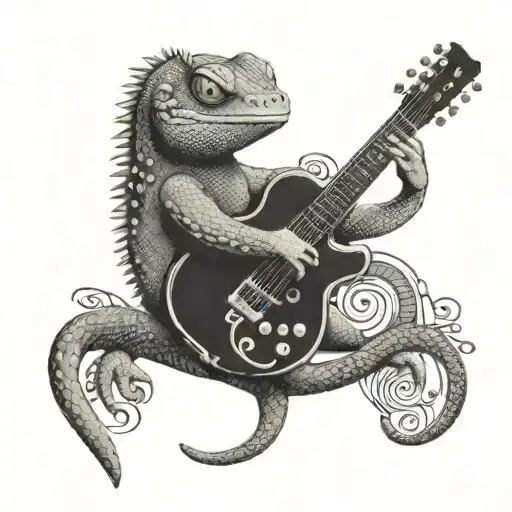 A Lizard Playing A Guitar Surrounded By Music Notes