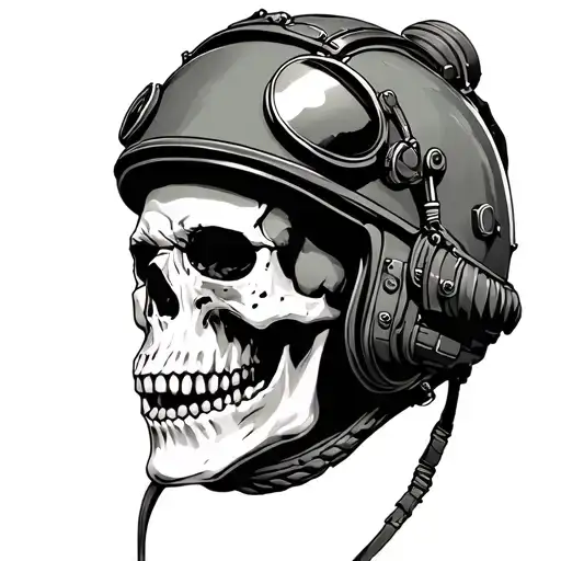 Skull Wearing A Pilot Helmet