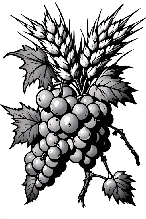 Stalks Of Wheat Intertwined With Vine And Grapes