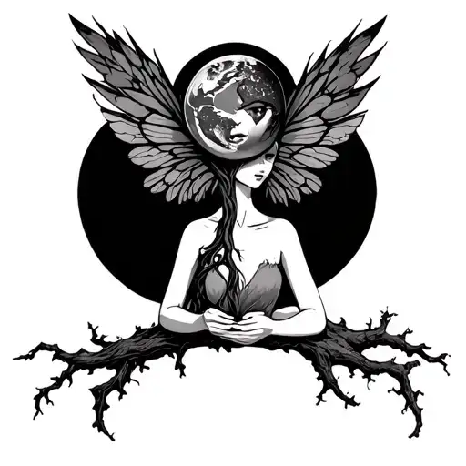 Woman Holding Earth Tree Fairy Wings