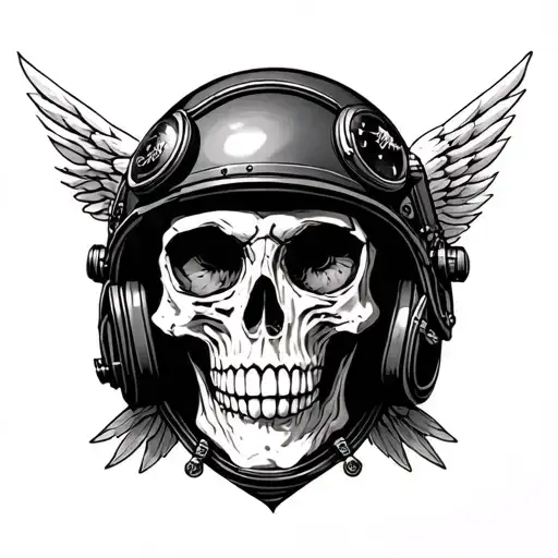 Skull Wearing A Pilot Helmet Surrounded By Phase Audentes Fortuna Iuvat