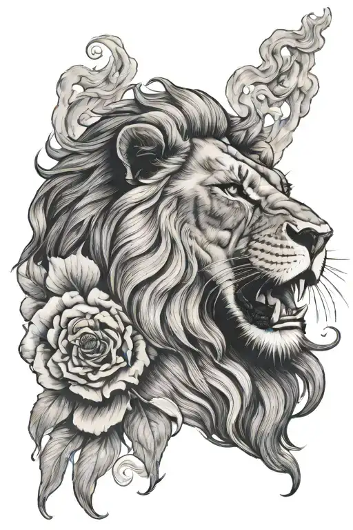 Lion Roaring With Rose Smoke Rising