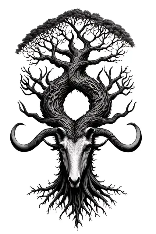 Tree Of Life Intertwined With Capricorn And V-twin Engine
